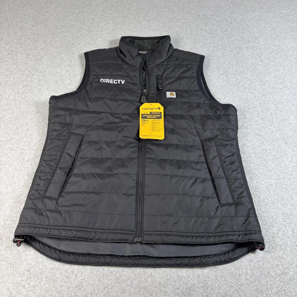Carhartt Vest Women Medium Black Rain Defender Quilted DIRECTV Logo Insulated
